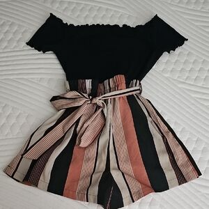 Stylish Black and Striped Romper Shorts